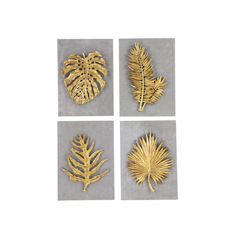 Gold Cement Framed 3D Leaf Wall Decor (Set of 4) On Sale Bed Bath